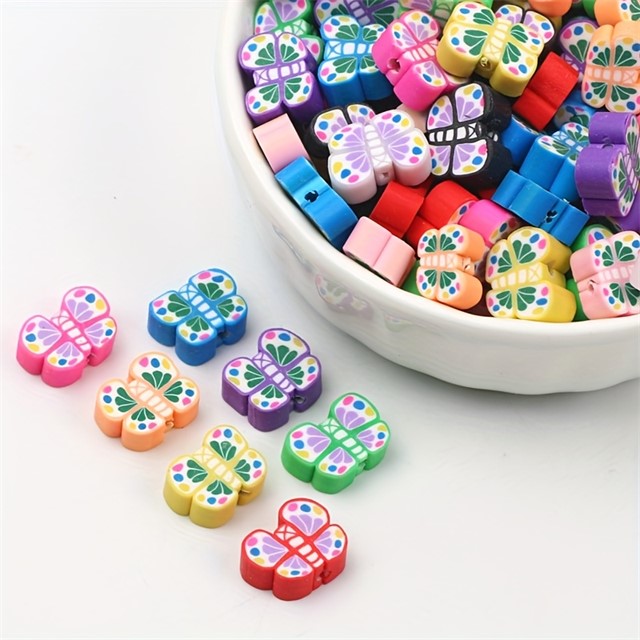 Fimo perle metulji pisani – komplet 50 kosov