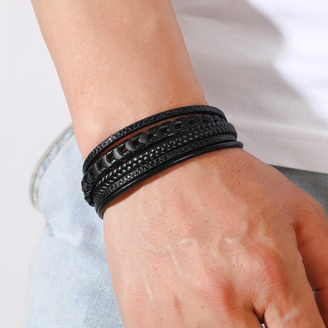Moška elegantna večplastna pletena zapestnica