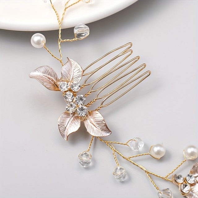 Eleganten okrasni naglavni trak iz umetnih biserov 2 barvi