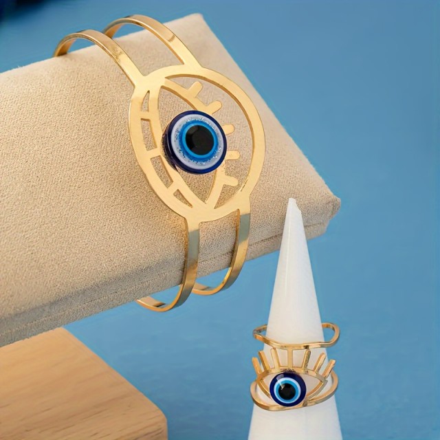 Dvodelni komplet zapestnica in prstan Evil Eye