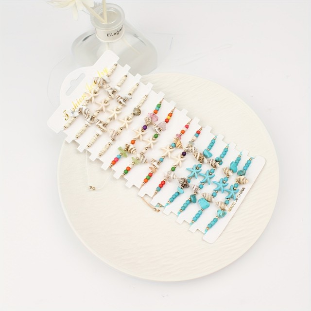 3 delni poletni komplet z zapestnicami iz školjk