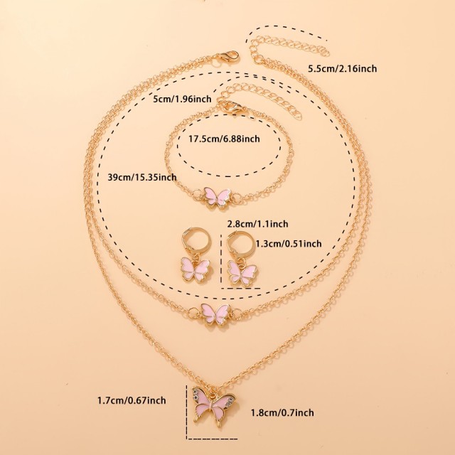 3 delni set nakita z roza ali belimi metuljčki 