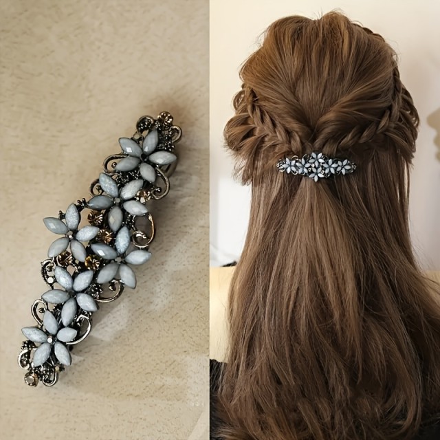 Starinska okrasna lasna sponka s cvetjem siva