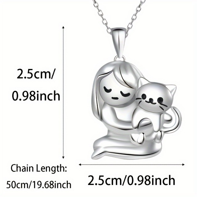 Očarljiva ogrlica z obeskom deklice ki drži mucka