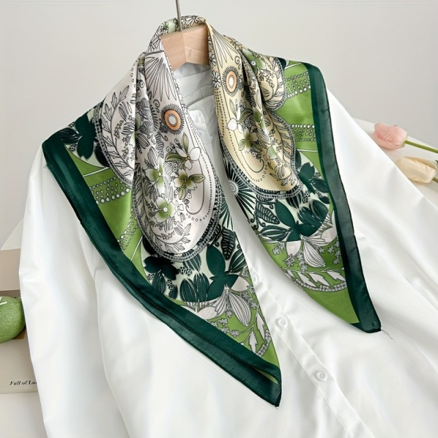 Elegantna ženska kvadratna ruta z zelenim cvetličnim vzorcem