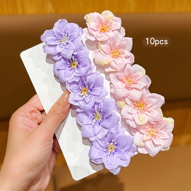 10 kosov sladkih cvetličnih lasnih sponk v roza & vijolični barvi 