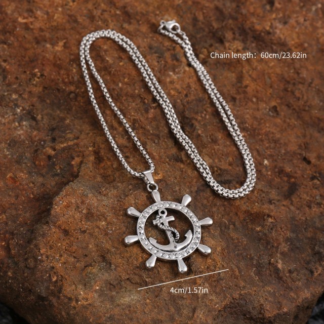 Moška verižica s sidrom in krmilom nerjaveča