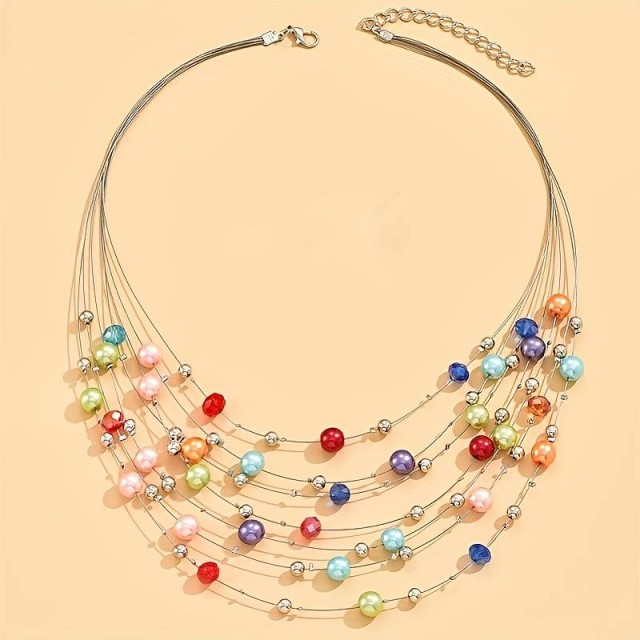 Ogrlica z nakitom iz umetnih biserov 3 barve
