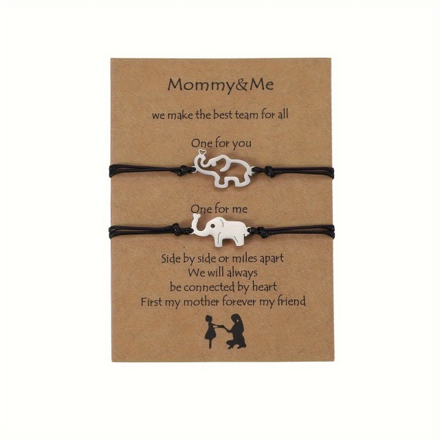 Komplet dveh zapestnic s sloni in posvetilom za mami in hči