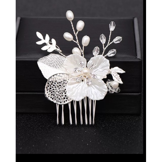 Poročna lasnica glavnik rožica srebrna 2243