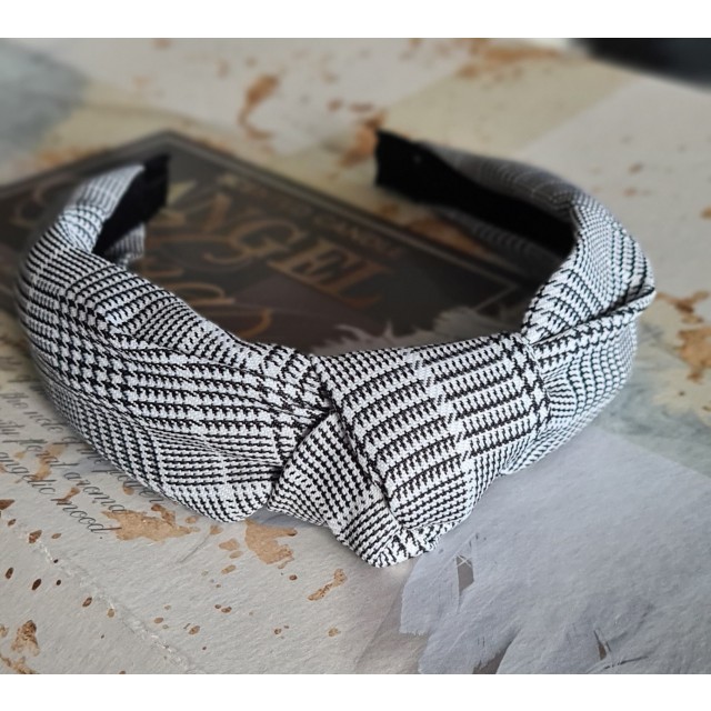 Obroč za lase z vozlom spredaj, karo potisk, 3 barve