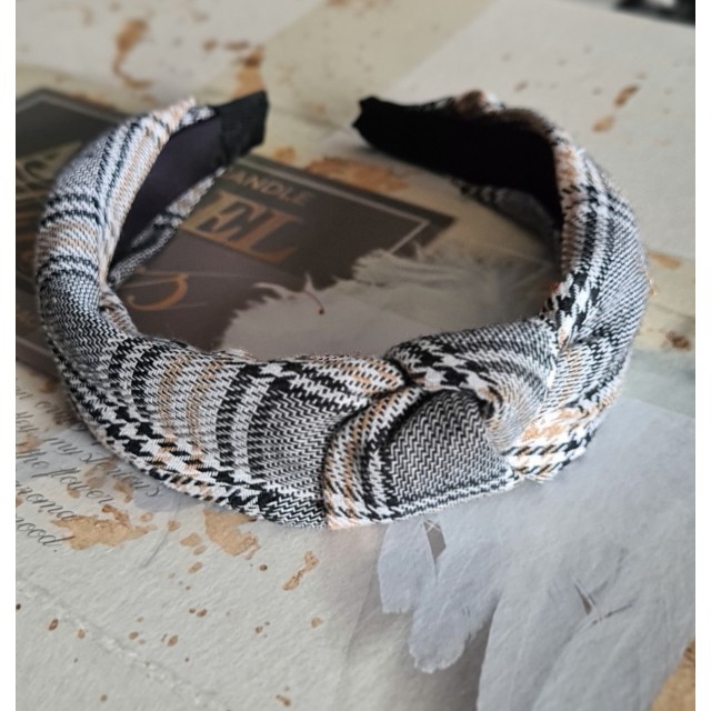 Obroč za lase z vozlom spredaj, karo potisk, 3 barve