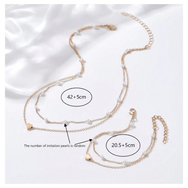 Komplet z ogrlico in zapestnico s perlico in srcem