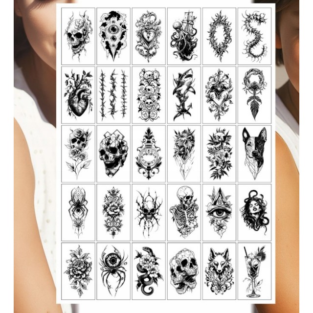 Set manjših tatujev v črni barvi za moške - komplet 30 