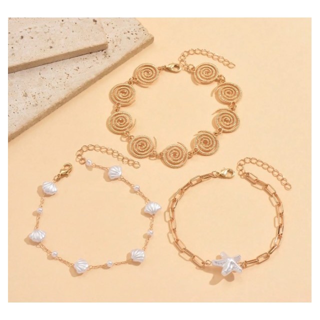 Set 3 zapestnic za nogo s školjkami in polžkom