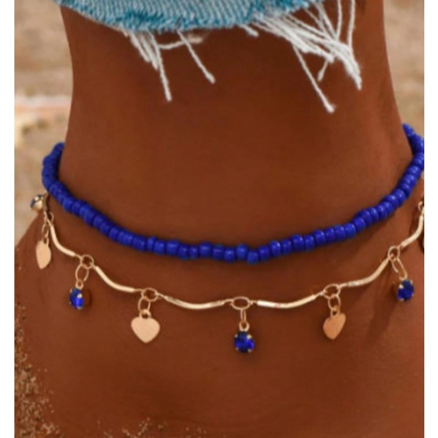 Set 2 zapestnic z modrimi perlicami in kamenčki 