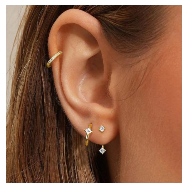 3 delni set uhanov v zlati barvi z biserčki 