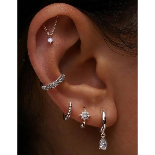 5 delni set uhanov v srebrni barvi 