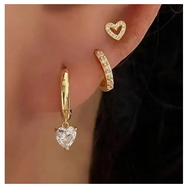 Komplet 3 parov uhanov v zlati barvi