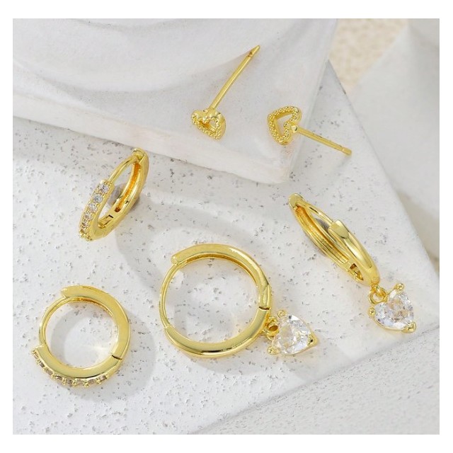 Komplet 3 parov uhanov v zlati barvi