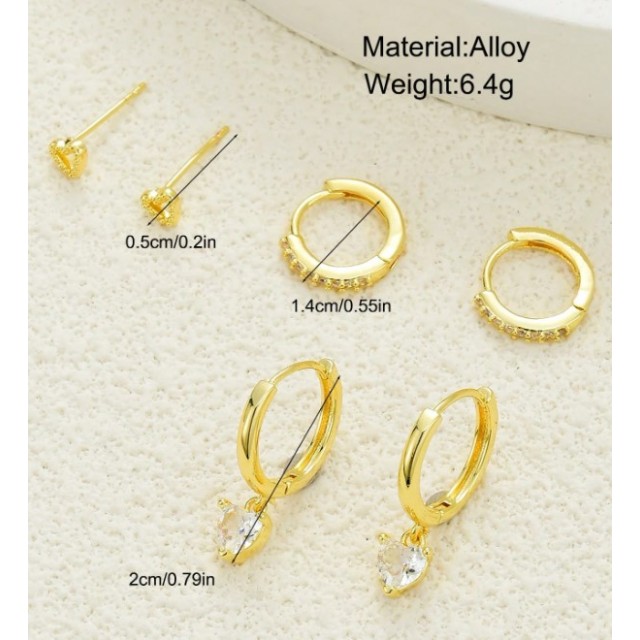 Komplet 3 parov uhanov v zlati barvi