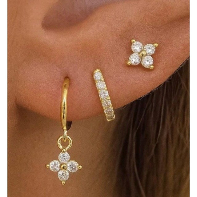 Komplet 3 parov uhanov v zlati barvi s cirkoni