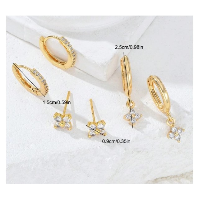 Komplet 3 parov uhanov v zlati barvi s cirkoni
