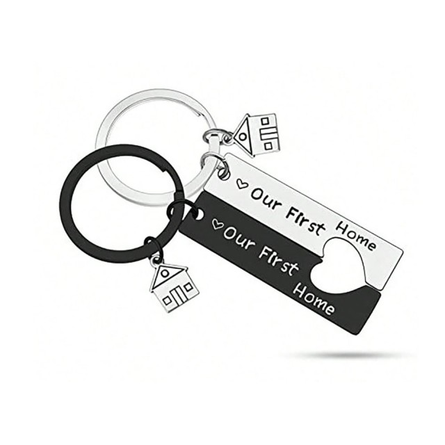 Komplet dveh nerjavečih obeskov za ključe OUR FIRST HOME 