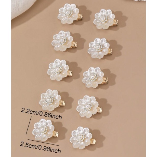 Komplet 10 okrasnih sponkic za lase z rožami