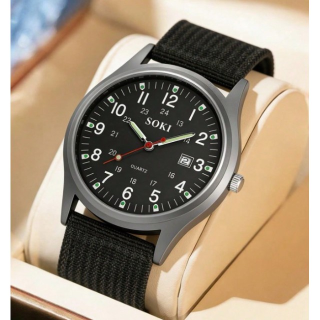 Moška minimalistična ura – črn eleganten casual stil