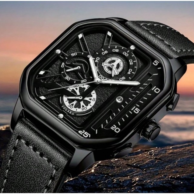 Moška kvadratna ura – moderna črna eleganca