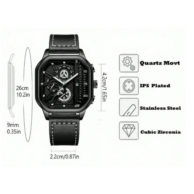 Moška kvadratna ura – moderna črna eleganca