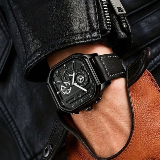 Moška kvadratna ura – moderna črna eleganca