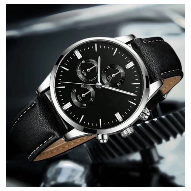 Moška elegantna ura – črna klasika s srebrnim ohišjem