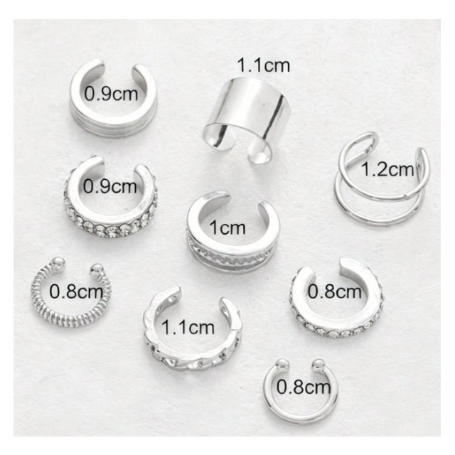 9 delni set uhanov za ušesa brez luknjic