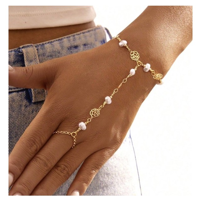 Sijoča 2v1 zapestnica z vrtnicami in perlami 