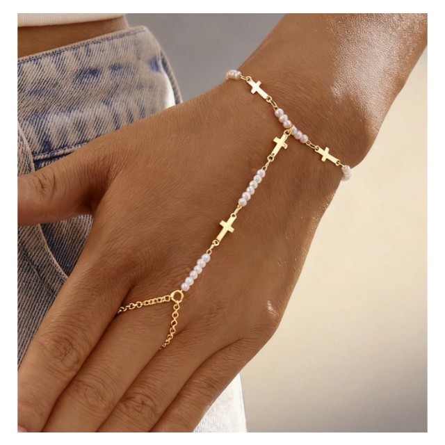Sijoča 2v1 zapestnica s križi in perlami 