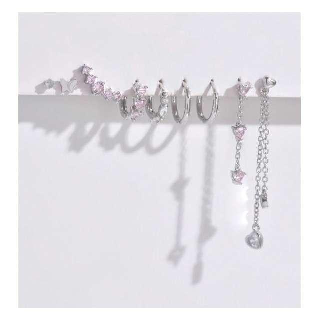 9 delni set uhanov v srebrno-roza barvi 