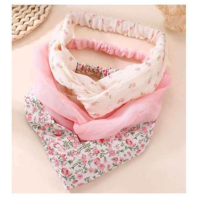 Komplet 3 naglavnih trakov s potiskom cvetlic