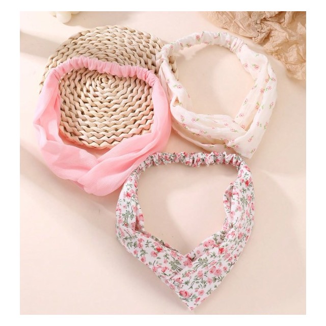 Komplet 3 naglavnih trakov s potiskom cvetlic