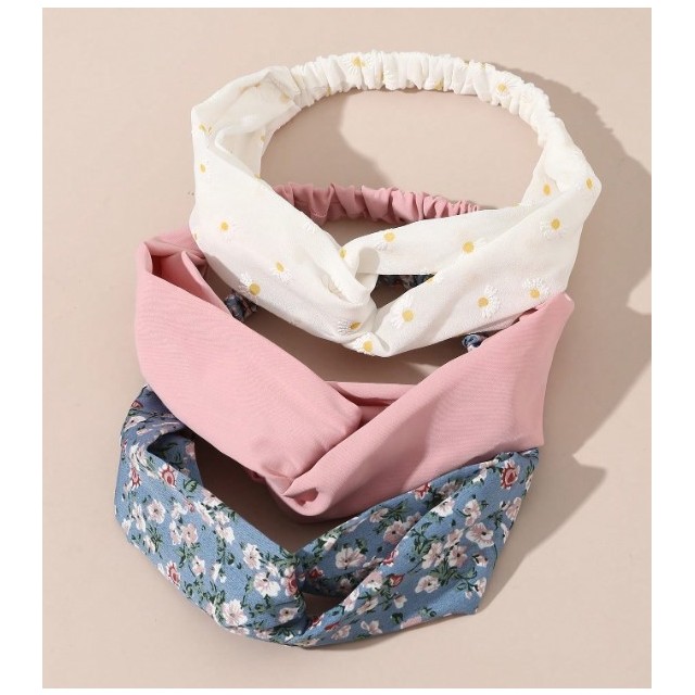 Komplet 3 naglavnih trakov s cvetličnim potiskom