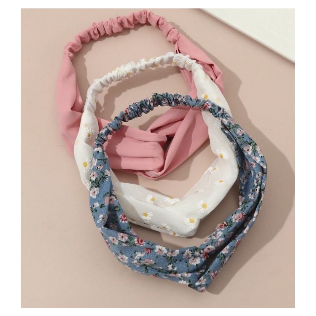 Komplet 3 naglavnih trakov s cvetličnim potiskom