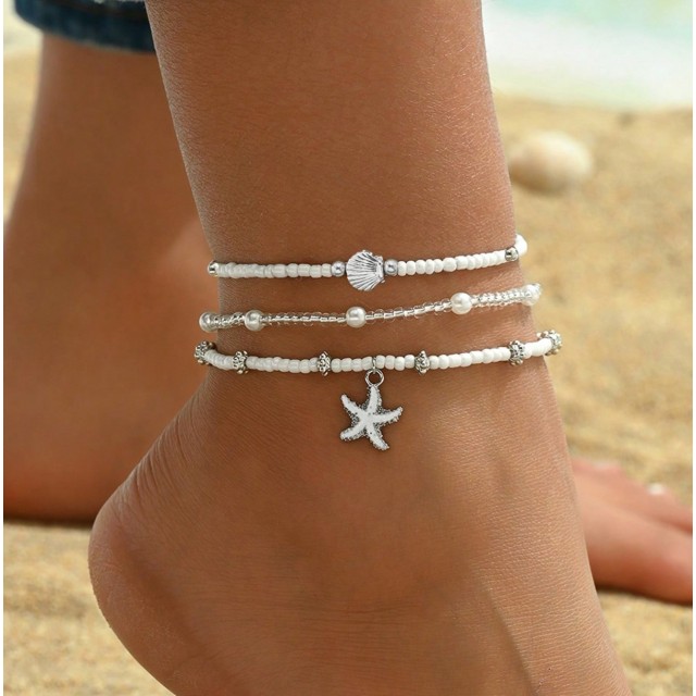 3 delni set zapestnic v srebrni barvi z morsko zvezdico