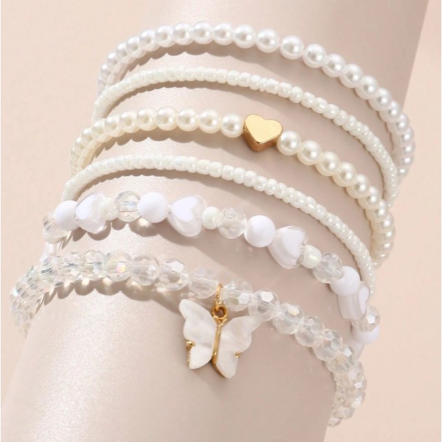 6 delni set zapestnic z belimi perlicami 