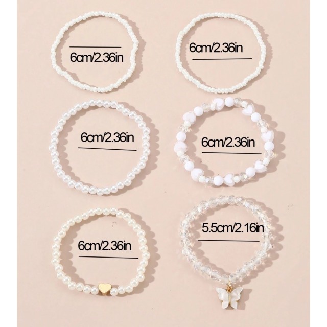 6 delni set zapestnic z belimi perlicami 