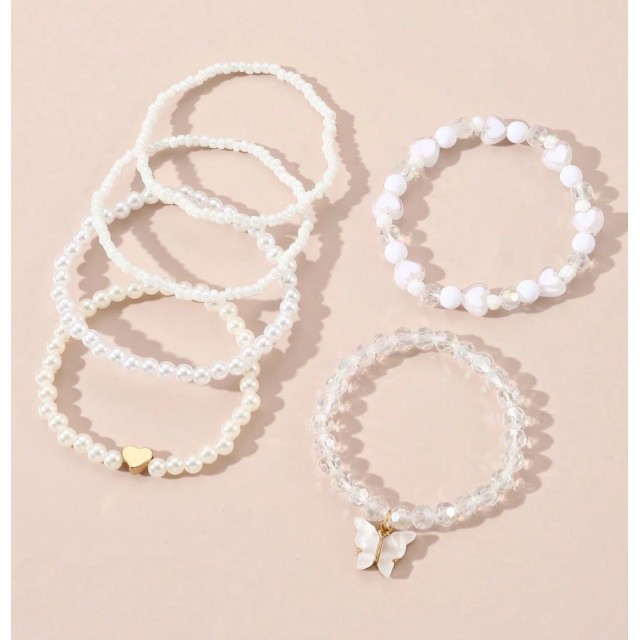 6 delni set zapestnic z belimi perlicami 