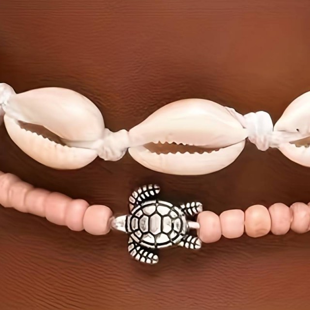 Komplet dveh zapestnic za nogo z želvo, marelična