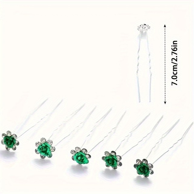 10 kosov elegantnih zelenih cvetličnih lasnih sponk