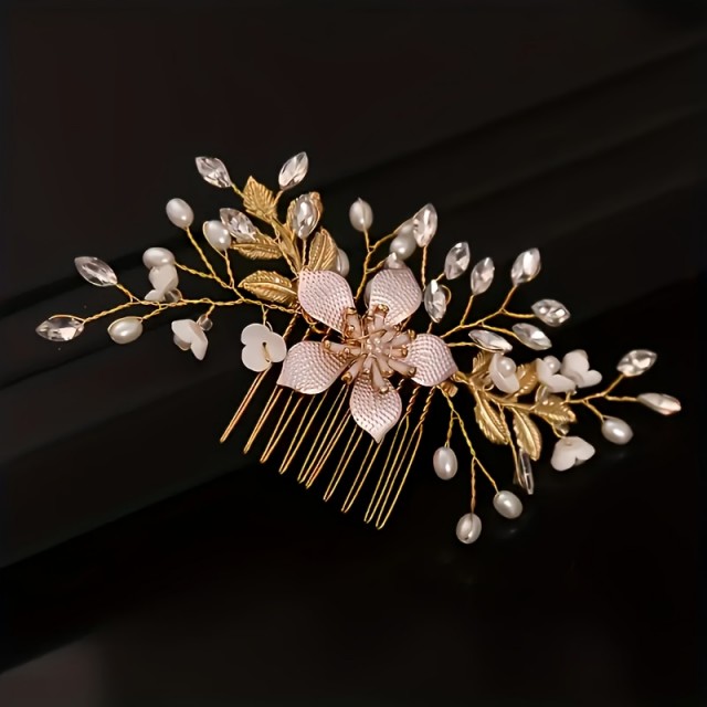 Čudovita poročna lasna sponka z rožo in kamenčki