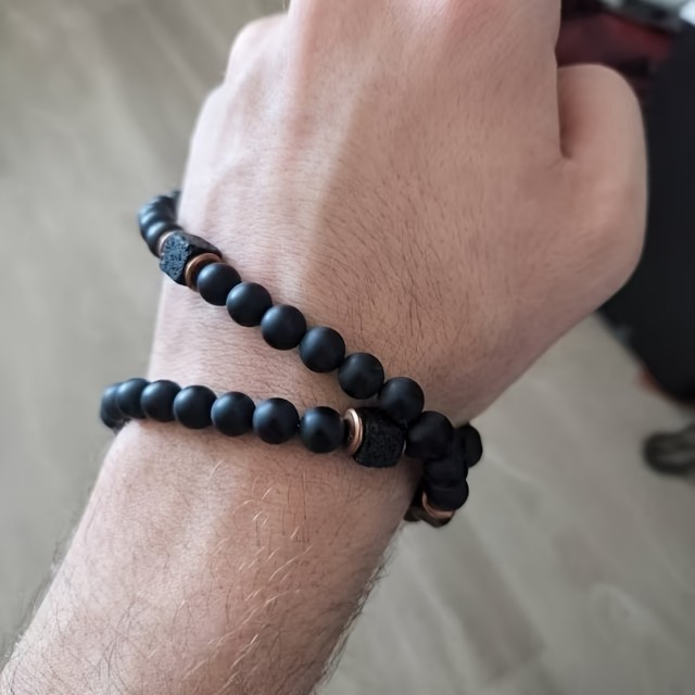 Moška ogrlica iz črnih naravnih kamnitih kroglic 